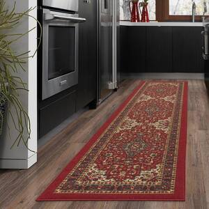 Basics Collection Non-Slip Rubberback Medallion Oriental Design 3x10 Indoor Runner Rug, 2 ft. 7 in. x 9 ft.10 in., Red