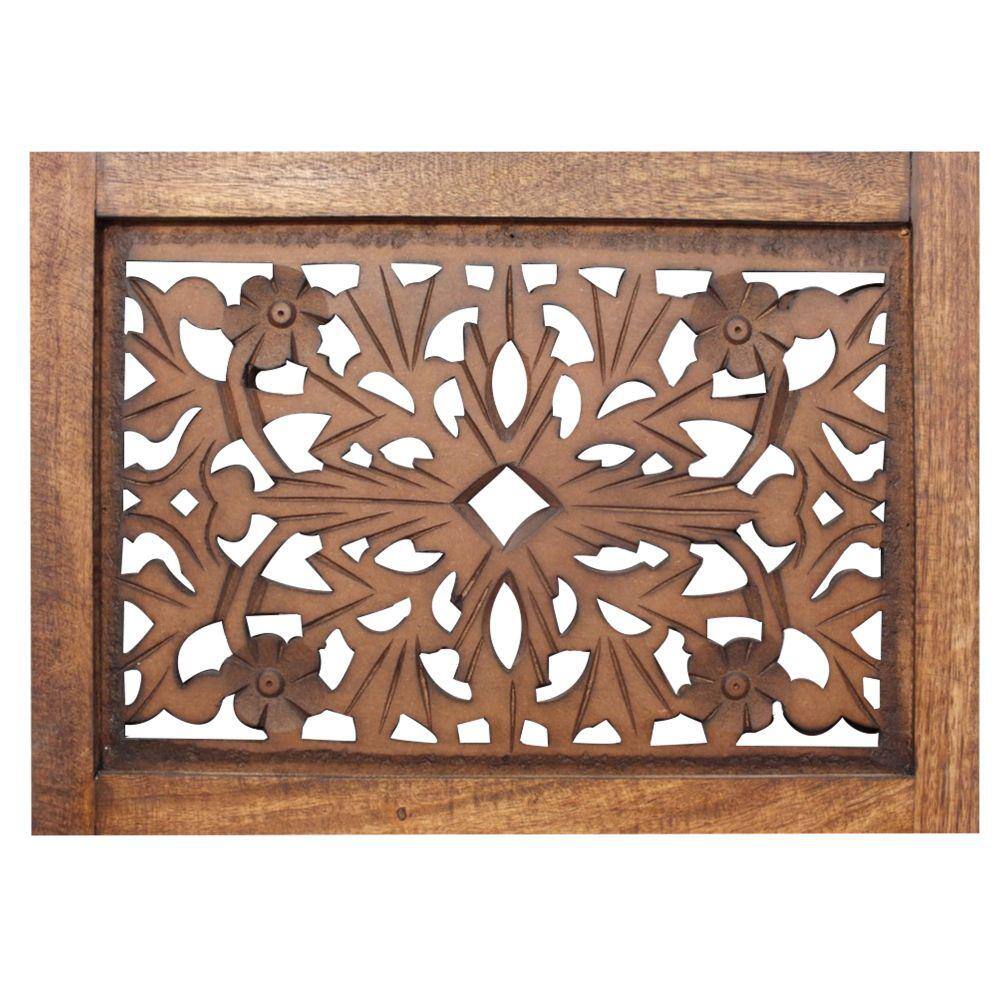 Handmade Dark Brown Mango Wood 4-Panel Room Divider