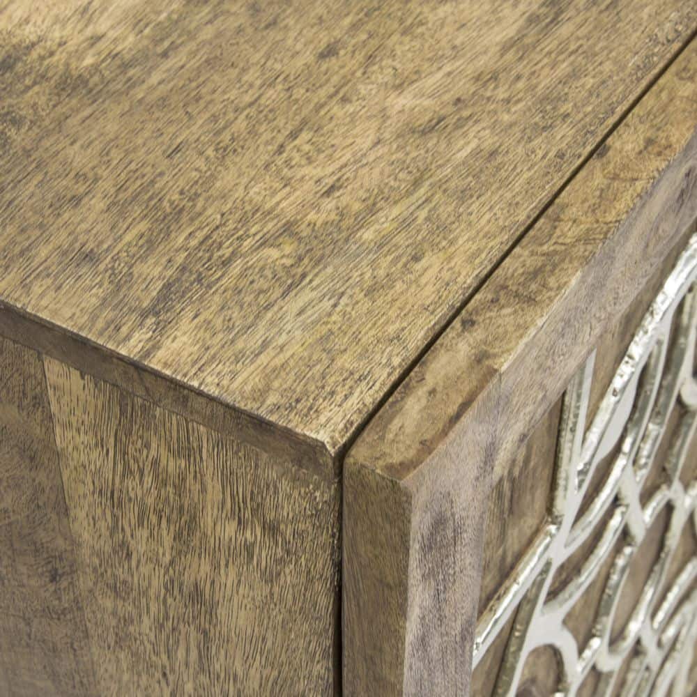 Brown and Gold Mango Wood Console Table with Storage