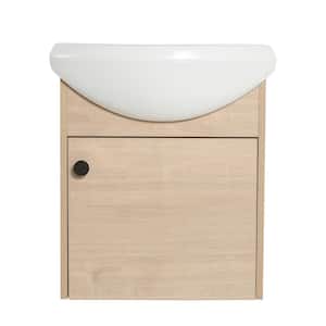 18.1 in. W x 14.4 in. D x 20.9 in. H Wall-Mounted Single Bath Vanity in Light Brown with White Ceramic Vanity Top