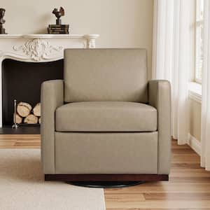 Modern Cream Faux Leather Upholstered Swivel Accent Arm Chair With Metal Base(Set of 1)