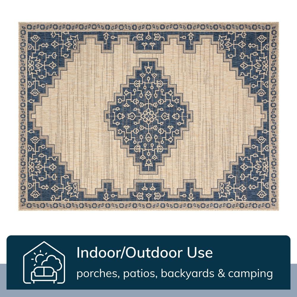 Medusa Blue and Beige Synthetic Flatweave Area Rug