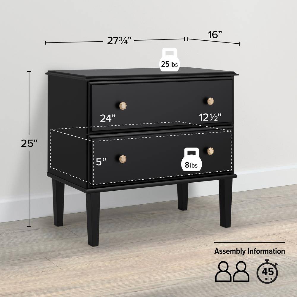 Lux Black 2 Drawer Nightstand with Gold Accents