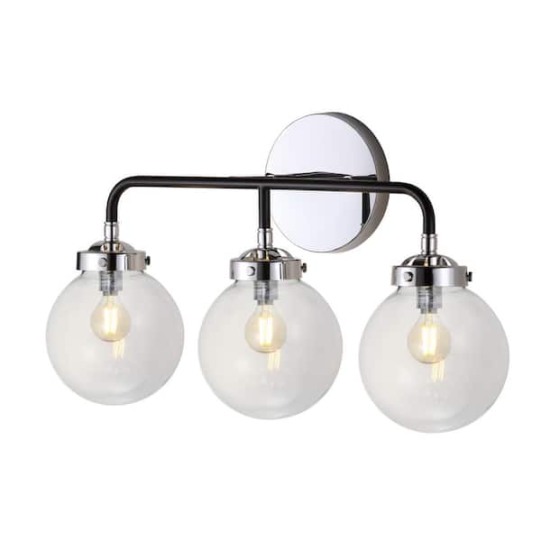 Caleb 3-Light 22 in. Brass Chrome/Black Wall Sconce