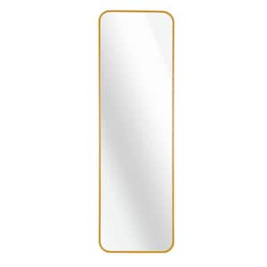 14 in. W x 47 in. H Rectangular Framed Hook Wall Bathroom Vanity Mirror in Gold