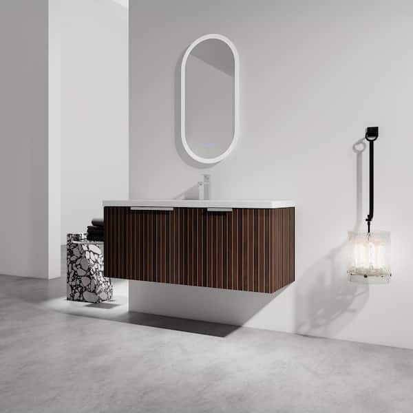 Elegant 48 in. W x 18.1 in. D x 20.5 in. H Floating in Silver-Brown Stripe Bath Vanity with White Resin Top