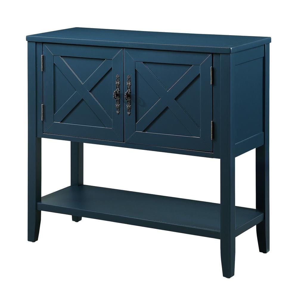 35.43 in. W x 13.78 in. D x 33.75 in. H Bathroom Blue Linen Cabinet