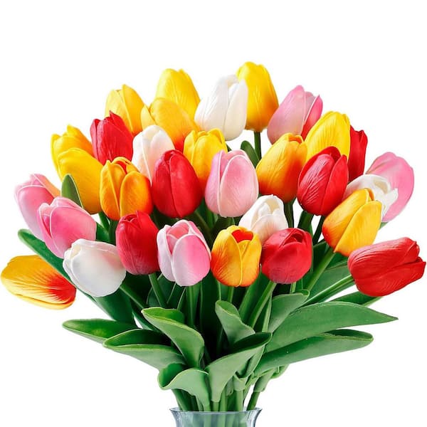 13 in. Multi-Colored Indoor Artificial Tulip Flower, 30-Pieces
