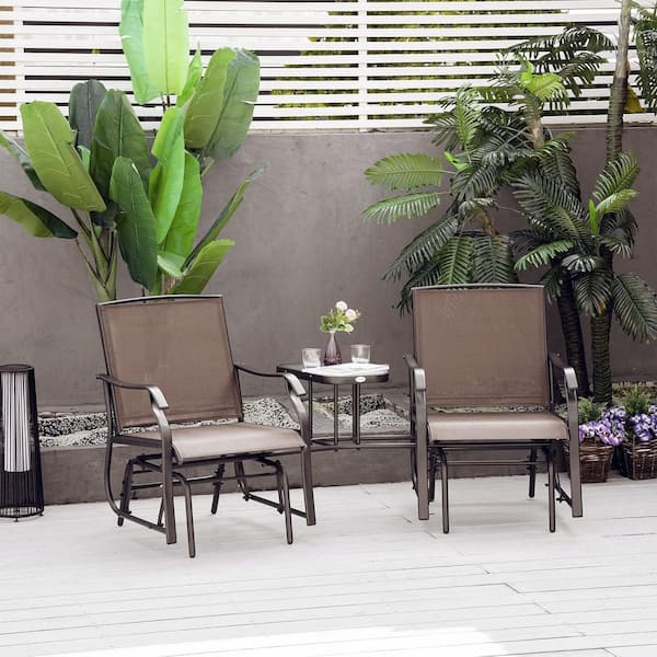 Unbranded 76 in. 2-Person Brown Metal Outdoor Glider with Coffee Table