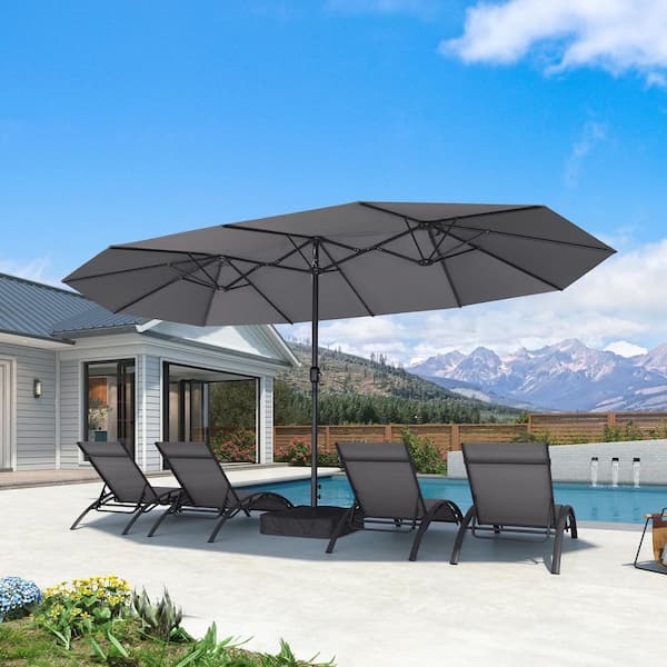 15 ft. Patio Umbrella with Double-Sided Outdoor Table Sun Market Umbrellas in Light Gray with Base