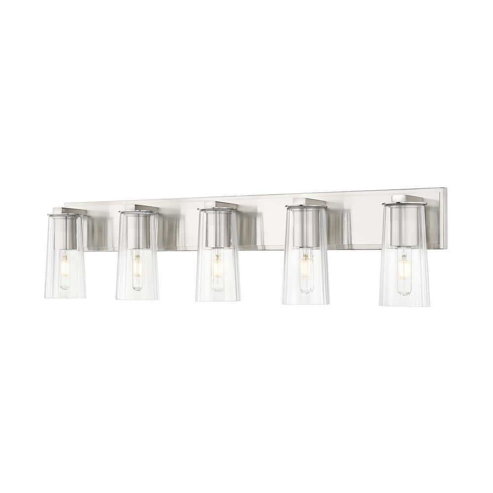 Titus 40 in. 5-Light Brushed Nickel Vanity-Light with Clear Glass Shade