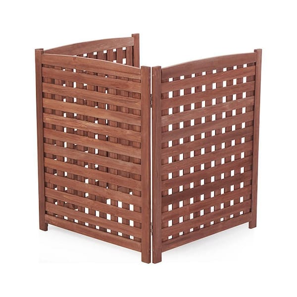 32 in. W x 38 in. H Brown Wood 3-Panel Privacy Fence Air Conditioner Fence Screen Outside