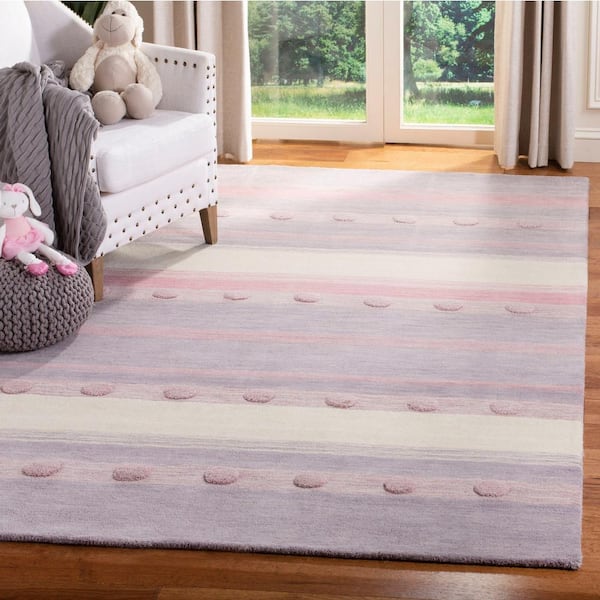 Kids Light Purple/Ivory 6 ft. x 9 ft. Polka Dot Area Rug