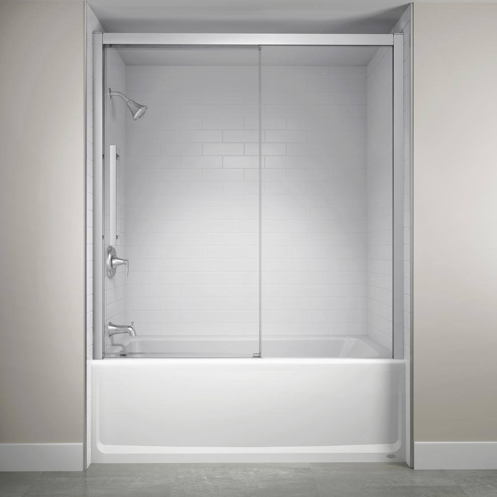 JACUZZI 60 in. x 59 in. Semi-Frameless Concealed Sliding Shower Door in ...