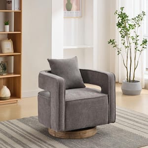 29.1 in. W Versatile 360° Swivel Linen Blend Accent Chair with Plush Cushion and Weathered Base - Charcoal