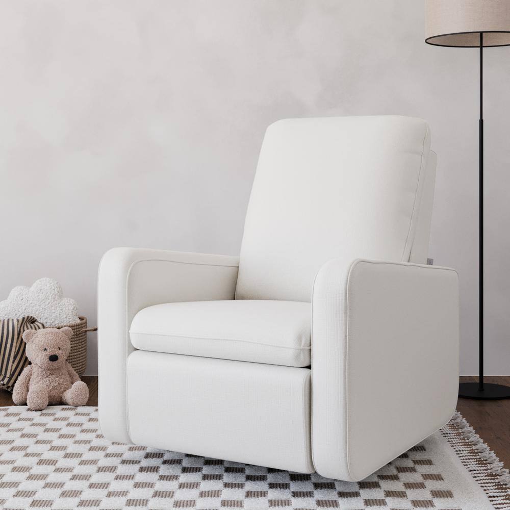 Ivory Basketweave Fully Upholstered Power Recliner Swivel Glider