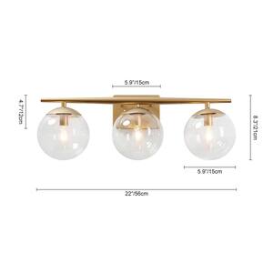 Votos 22 in. W 3-Light Brass Glold Vanity Light Over Mirror Dimmable Linear Luxury Wall Light with Clear Glass Shade