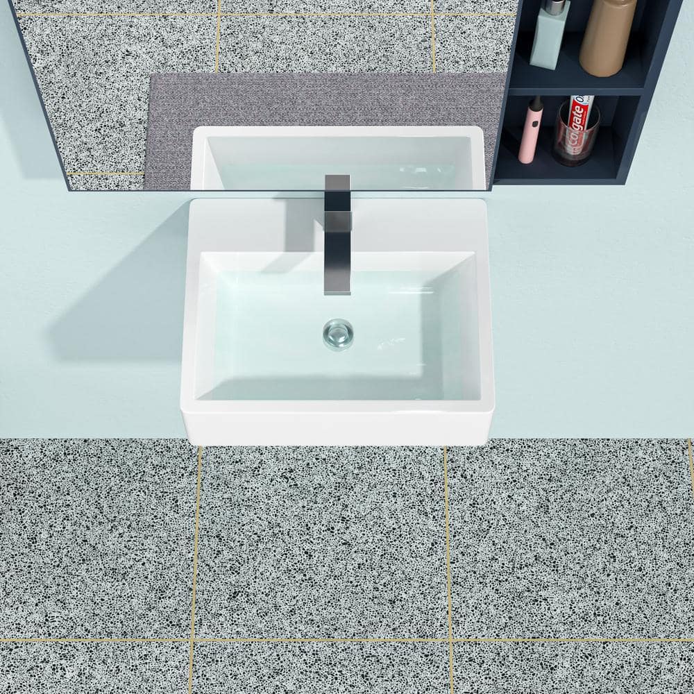 6 in Wall-Mounted Rectangular Bathroom Sink in White Ceramic
