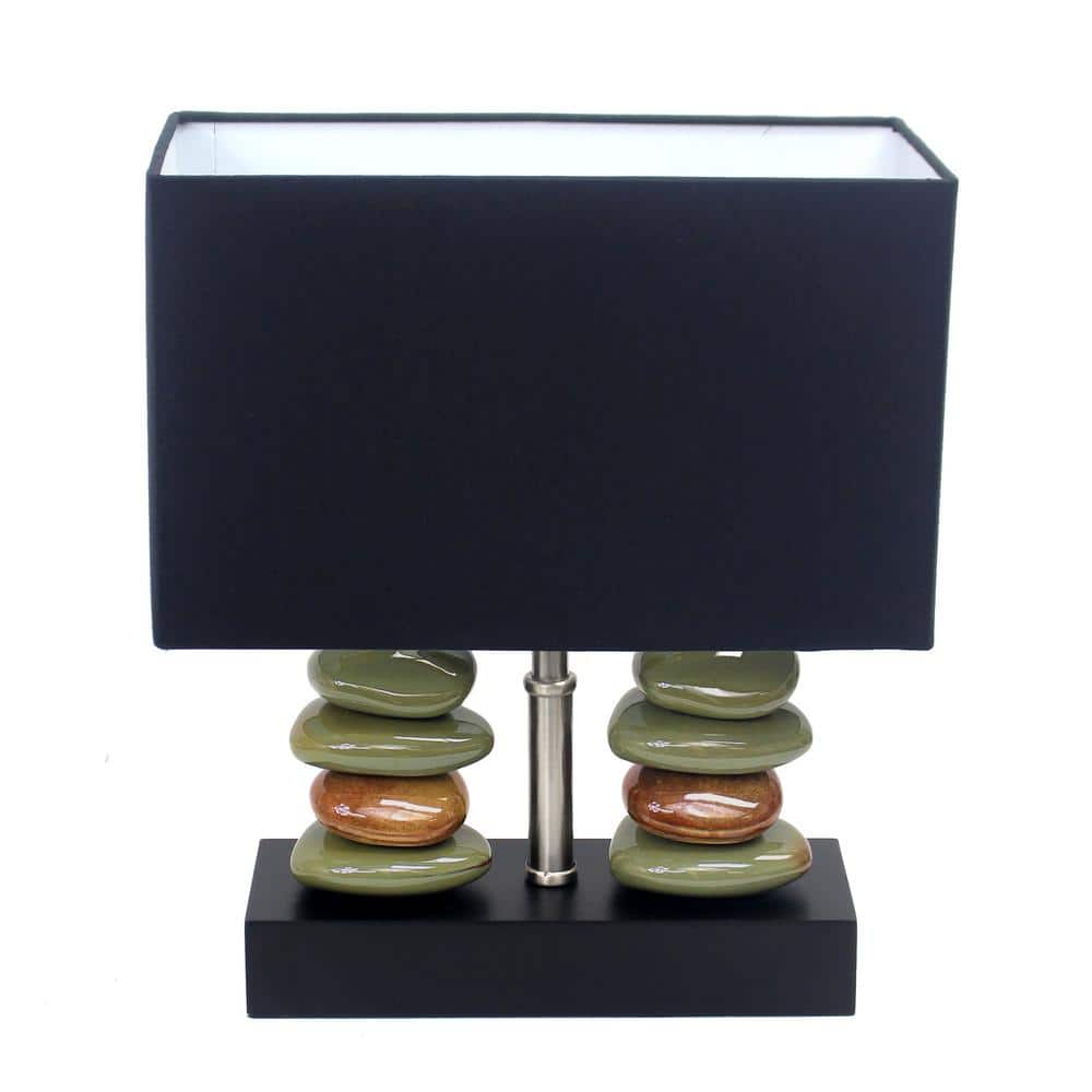 Lalia Home 14 in. Black Contemporary Tranquil Stone Table Lamp with Black Fabric Shade