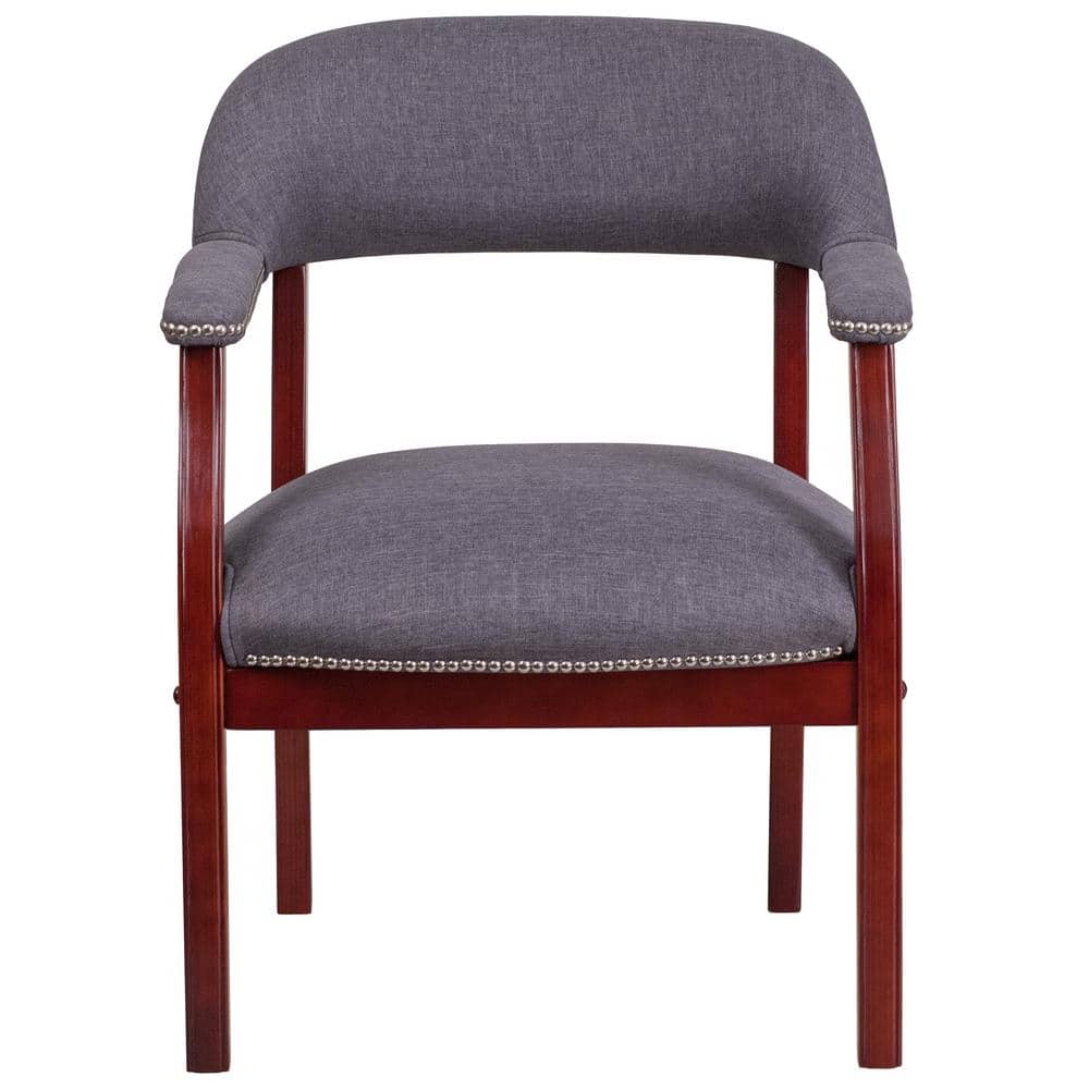 Elegant Gray Fabric Conference Chair with Silver Nailhead Trim