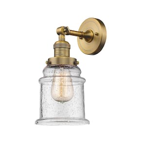 Canton 1-Light Brushed Brass Wall Sconce with Seedy Glass Shade