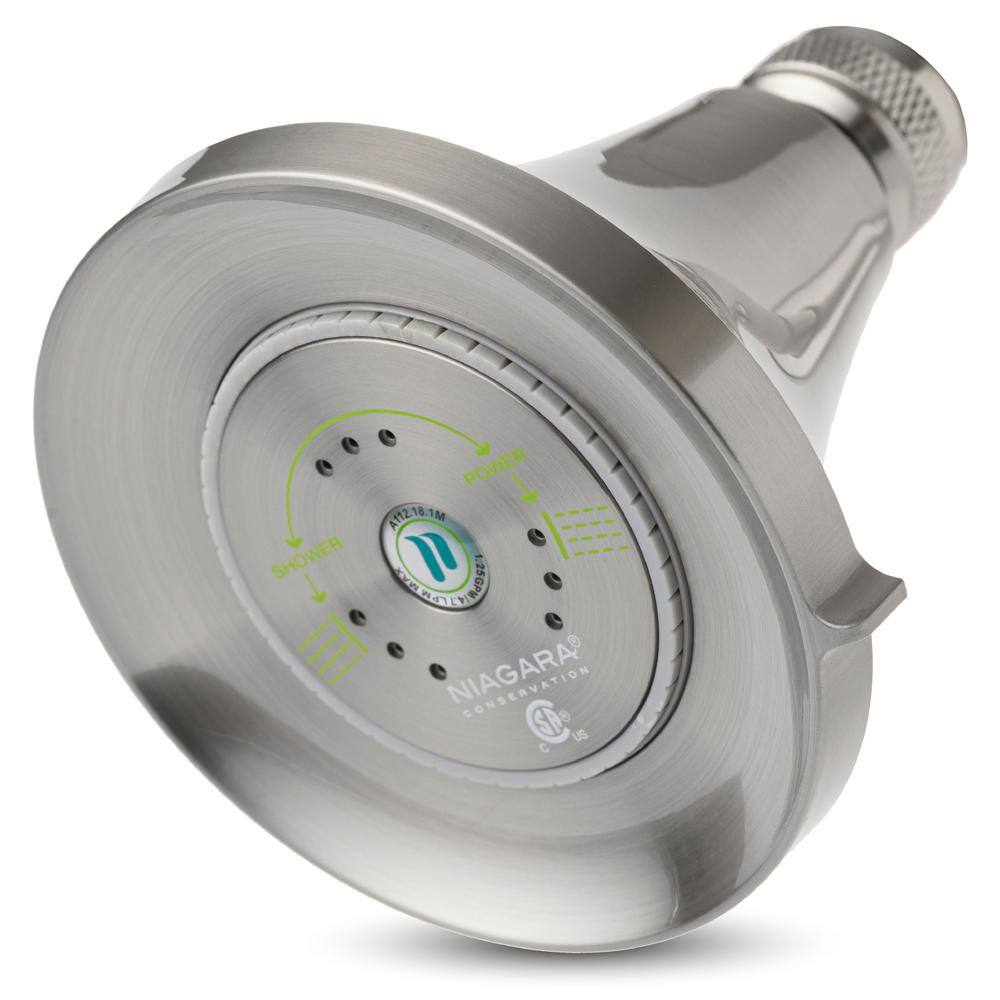 Brushed Nickel Water-Efficient Fixed Shower Head with Adjustable Spray