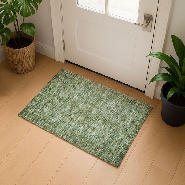 Mayfield Premium Machine Washable Abstract AMF1744 Olive 2 ft. x 3 ft. Area Rug