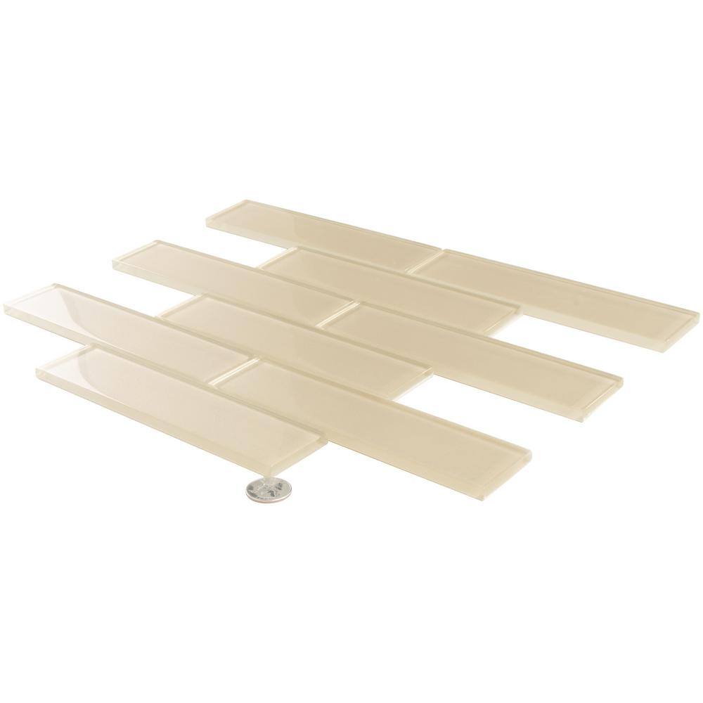 Beige Polished Glass Subway Mosaic Tile 2" x 8"