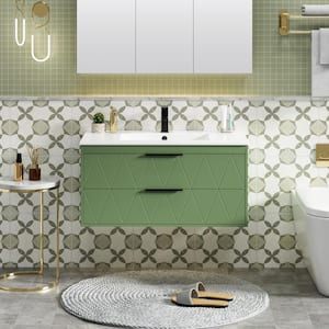 36 in. W x 18.1 in. D x 18.1 in. H Single Sink Bath Vanity in Green with White Ceramic Top and Drain Faucet Set