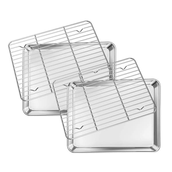 Stainless Steel Silver Baking Sheet with Cooling Rack Set Oven Tray Non-toxic Heavy Duty Easy Clean 4-Piece
