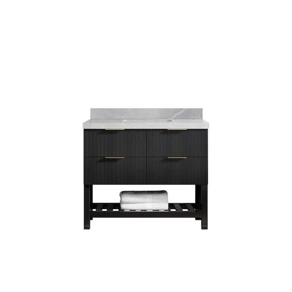 Willow Collections Catalina 42 in. W x 22 in. D x 36 in. H Bath Vanity in Black with 2" Light Gray Quartz Top