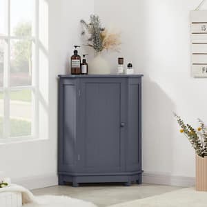24.72 in. W x 17.5 in. D x 31.5 in. H Gray Linen Cabinet Bathroom Triangle Corner Storage Cabinet with Adjustable Shelf