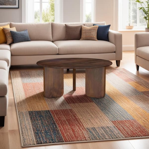 Benjara Novo 36 in. Brown Round Wood Coffee Table with Three Panel Legs