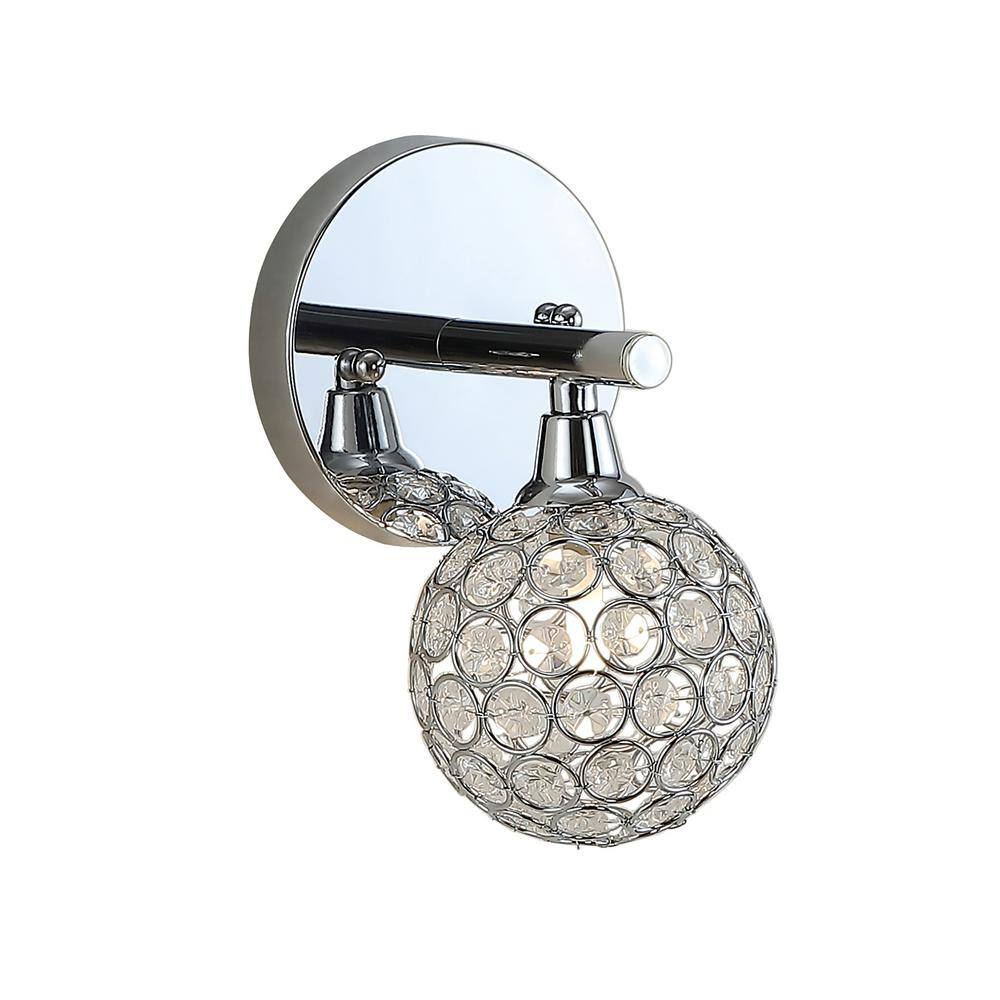 Maeve 4.75" Chrome Polished Globe Vanity Light with Crystal Prisms