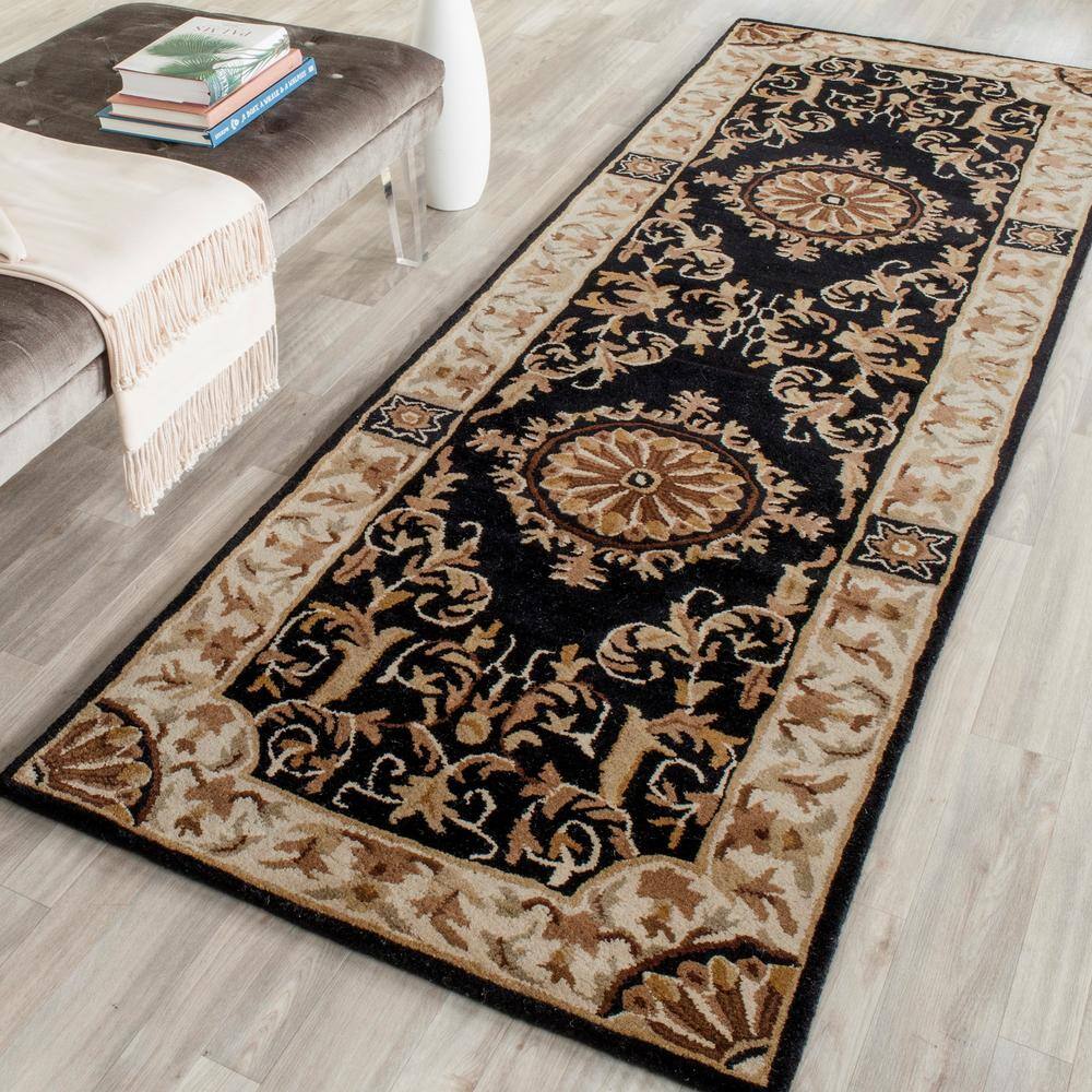 Empire Black and Ivory Floral Wool Tufted Area Rug
