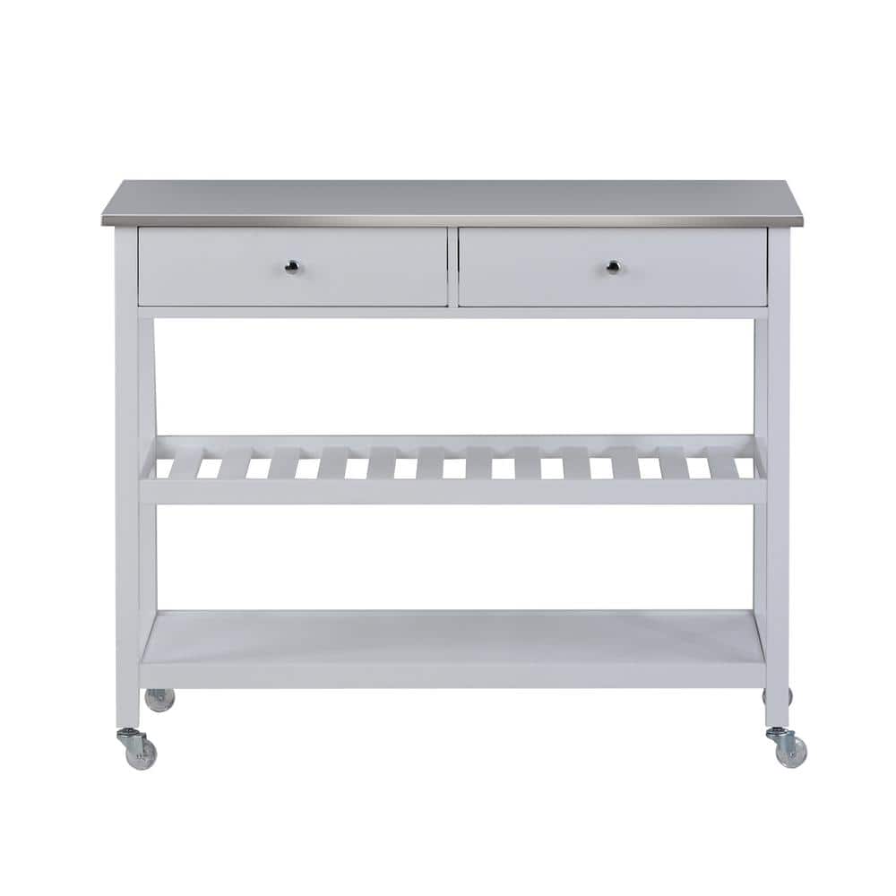 Rustic Farmhouse Patio Rolling White Serving Cart with 2 Open Spacious Stor