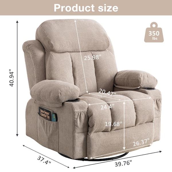 YOFE Modern Brown PU Leather Manual Recliner Chair with USB and 2 Cup  Holders, 360° Rotation Massage Heated Single Sofa Chair  CamyBE-GI36695W834-recliner01 - The Home Depot