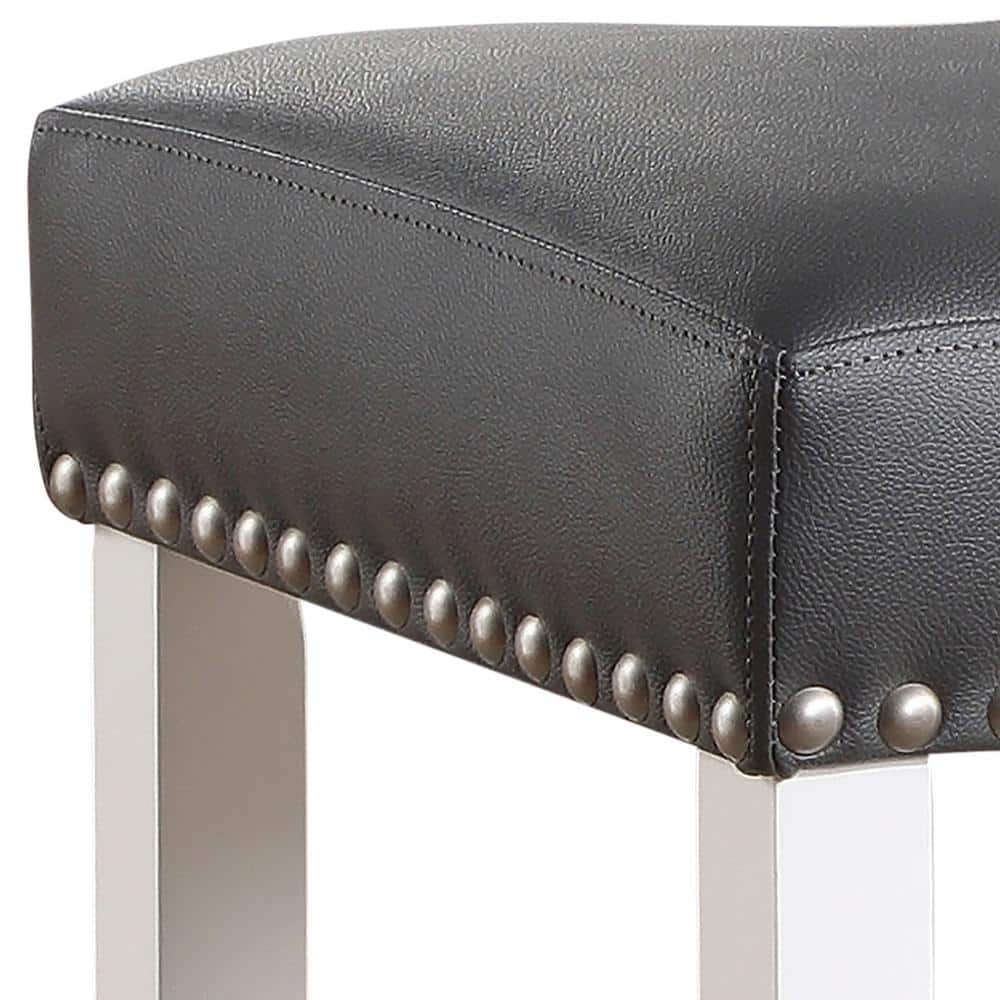 Set of 2 Black Leatherette Backless Counter Stools with White Wood Frame