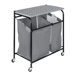 Black Steel and Fabric Laundry Sorter wtih Ironing Board