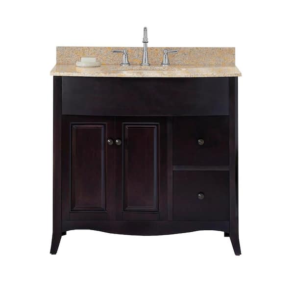 Henfield 37 in. Single Sink Espresso Bath Vanity with Cream Granite Top (Assembled)