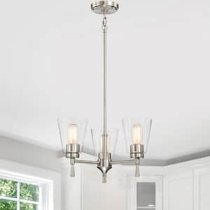 Briarwood 3-Light Brushed Nickel Modern Chandelier with Clear Cone Glass Shades