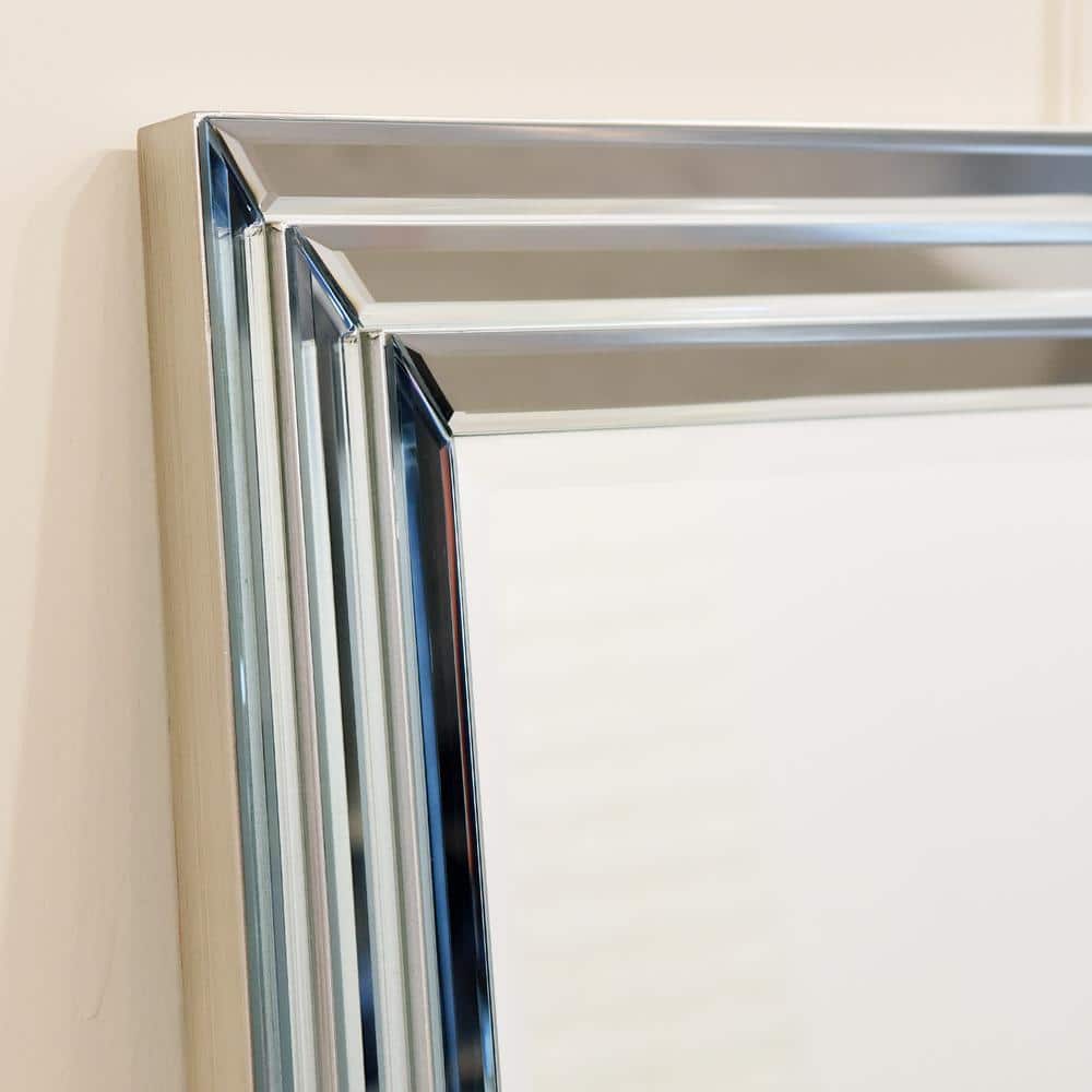 Silver Rectangular Full Length Wood Frame Wall Mirror