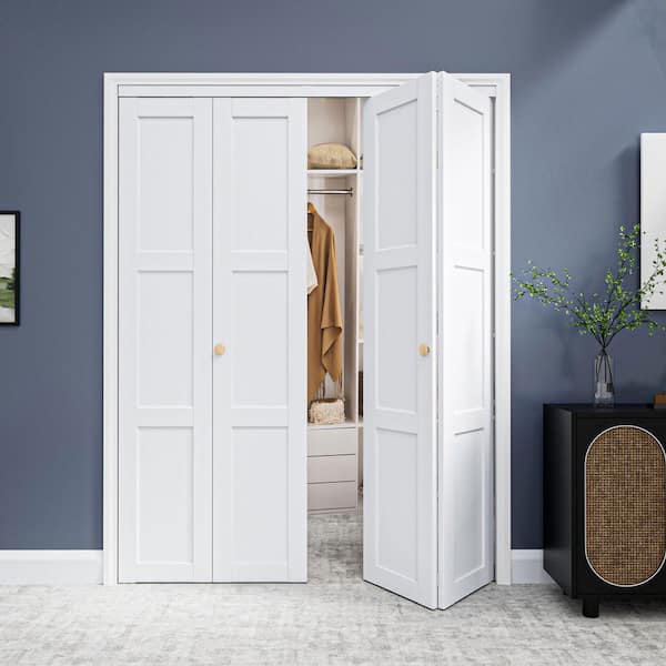 60 in. x 80 in. 3-Lite Panel Solid Core MDF White Finished Composite Closet Bi-Fold Door with Hardware