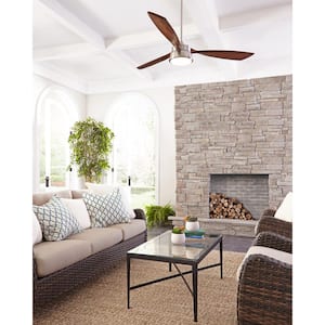 Destin 57 in. Integrated LED Indoor/Outdoor Aged Pewter Ceiling Fan with Light Grey Weathered Oak Blades and Remote