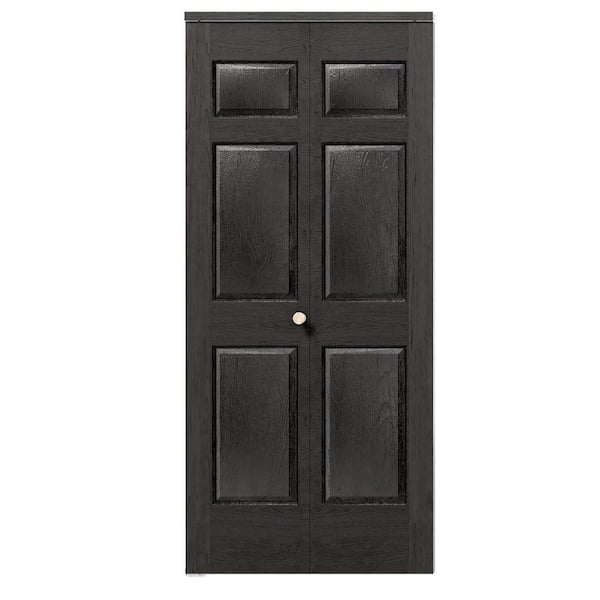 36 in x 80 in 6 Panel, Textured, MDF, Black, Hollow Core, Composite, DIY Painted Bi-fold Door with Hardware Kits
