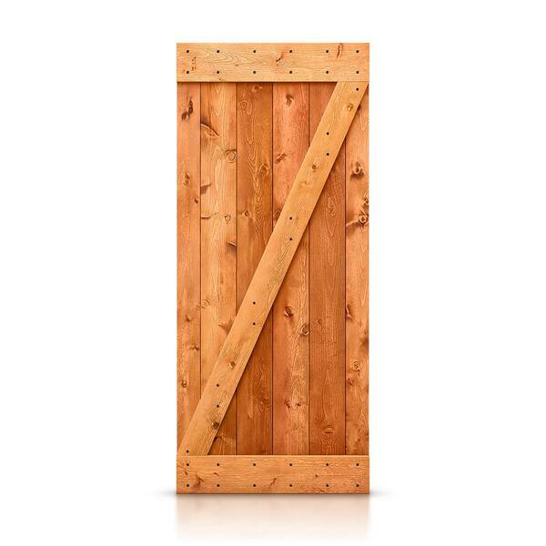 CALHOME Z Bar Series 42 in. x 84 in. Pre-Assembled Red Walnut Stained Solid Pine Wood Interior Sliding Barn Door Slab