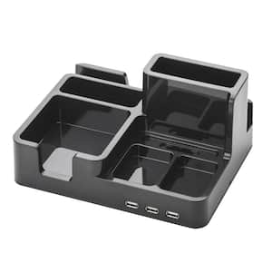 OMD,Desk Organizer and Docking Station for iPad/iPhone/Tablet/Smartphone with 3 USB ports in Black