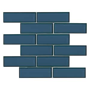 Haiku Sapphire Beveled Subway 12 in. x 12 in. x 0.31 in. Glass Mesh-Mounted Mosiac Wall Tile (9.6 sq. ft./Case)
