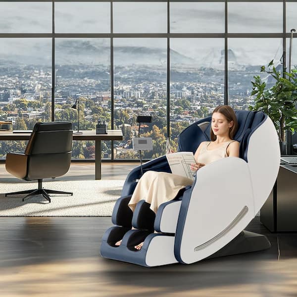 Newest Favor-06 Blue Color Faux Leather Massage Chair with Zero Gravity, SL Track, Body Scan, Bluetooth Heat,Foot Roller