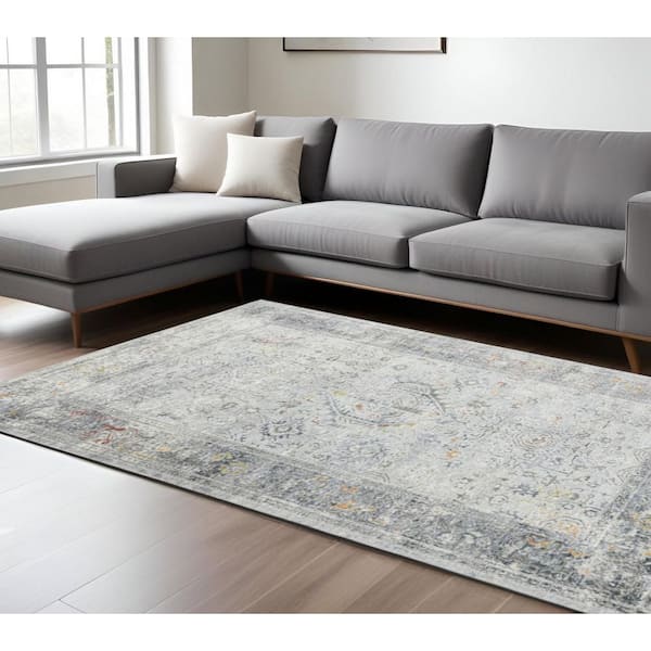 8 ft. x 11 ft. Gray Silver And Rust Medallion Area Rug
